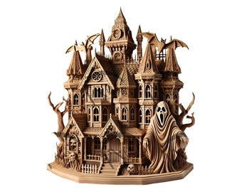 Haunted Mansion with Ghost 3D Illusion Laser Engraving Design -  Spooky Art - Halloween Decor Unique Gifts - CO2, Diode, Glowforge, xTool