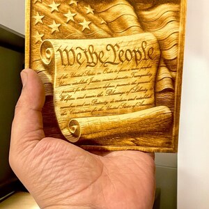 We the People Scroll 3D Illusion Laser Engraving Design | American Patriotic Constitution | July 4th Independence Day. USA flag Wood & Slate