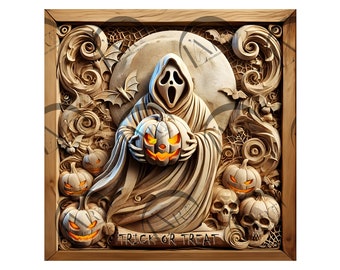Haunted Ghost Trick or Treat 3D Illusion Laser Engraving Design -  Spooky Art - Halloween Decor Unique Gifts - CO2, Diode, Glowforge, xTool