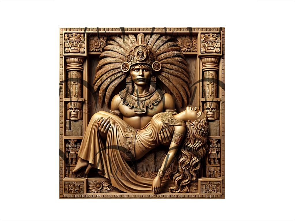 Aztec Warrior Popocatepetl Carrying Princess Iztaccíhuatl 3D