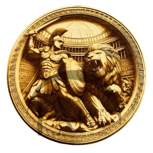 Spartan Warrior and Lion 3D Illusion Laser Engraving Design - Intricate Ancient Greek Art, Detailed Home Decor for CO2, Diode, Glowforge