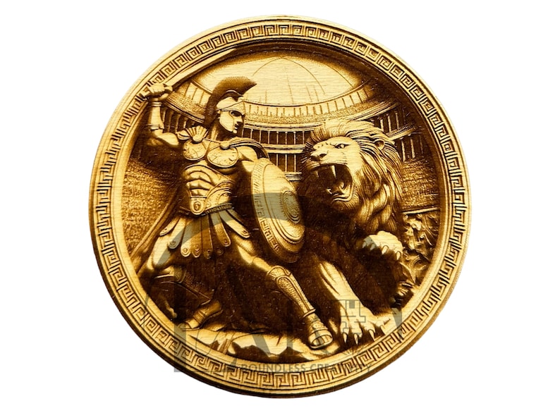 Spartan Warrior and Lion 3D Illusion Laser Engraving Design - Intricate Ancient Greek Art, Detailed Home Decor for CO2, Diode, Glowforge