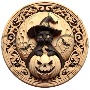 Halloween Schwarze Katze 3D Illusion Laser Gravur Design - Exquisite gruselige Kunst - Halloween Dekor und Geschenke - CO2, Thyre, Glowforge, xTool