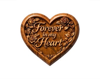Valentine’s Day "Forever in My Heart" 3D Illusion Laser Engraving Design.  Floral Romantic Heart. Anniversary and Wedding Gift. CO2, Diode