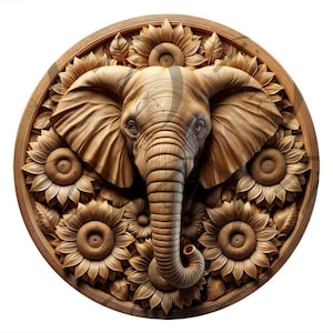 Majestuoso elefante sin colmillos y girasoles con ilusión 3D, grabado láser - Arte de vida silvestre - Decoración del hogar y regalos para CO2, diodo y Glowforge