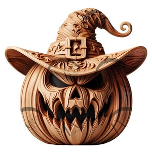 Heksenpompoen met hoed 3D-illusie lasergravureontwerp - Prachtige spookachtige kunst - Halloweendecor en geschenken - CO2, Diode, Glowforge, xTool