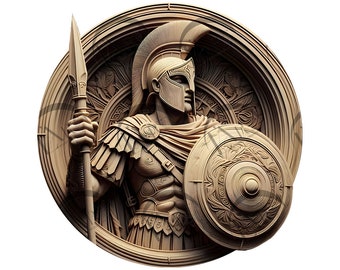Spartan Warrior 3D Illusion Laser Engraving Design - Intricate Ancient Greek Gladiator Art, Detailed Home Decor for CO2, Diode, Glowforge