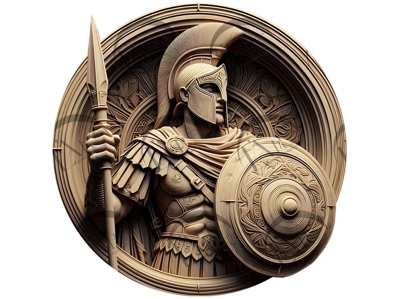 Spartan Warrior 3D Illusion Laser Engraving Design - Intricate Ancient Greek Art, Detailed Home Decor for CO2, Diode, Glowforge