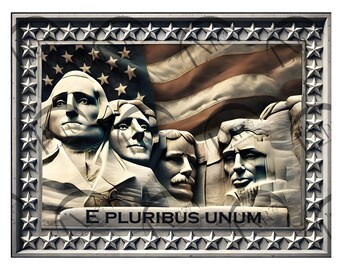 Mount Rushmore and American Flag 3D Illusion Laser Engraving Design - Patriotic "E Pluribus Unum" Independence Day, CO2, Diode, Glowforge