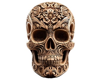 Ornate Skull 3D Illusion Laser Engraving Design - Intricate Floral Patterns, Detailed Skull Art for CO2 Laser, Diode Laser, Glowforge Laser