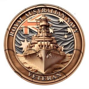 Royal Australian Navy Veteran 3D Illusion Laser Engraving Design - Oz Down Under Naval Warship, Patriotic Army Art. CO2, Diode, Glowforge