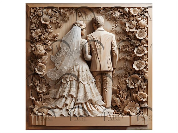 Elegante scena di matrimonio con sposi e illusione 3D, design con