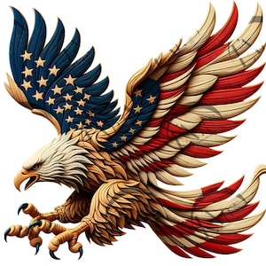 American Eagle with Flag Wings 3D Illusion Laser Engraving Design - US Patriotic Eagle for Independence Day, Veterans. CO2, Diode, Glowforge