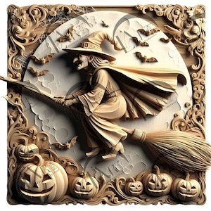 Halloween Hexe 3D Illusion Laser Gravur Design - Exquisite gruselige Kunst - Halloween Dekor und einzigartige Geschenke - CO2, Thyre, Glowforge, xTool