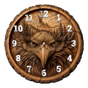 American Eagle Clock 3D Illusion Laser Engraving Design | Patriotic Veterans Wall Clock | USA Mountains Nature Scene. CO2, Diode, Glowforge.