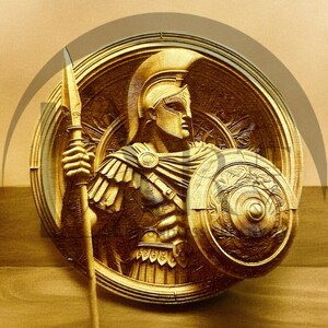 Spartan Warrior 3D Illusion Laser Engraving Design - Intricate Ancient Greek Art, Detailed Home Decor for CO2, Diode, Glowforge
