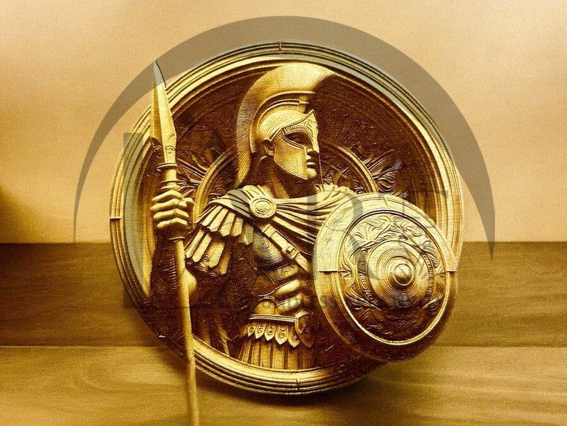 Spartan Warrior 3D Illusion Laser Engraving Design - Intricate Ancient Greek Art, Detailed Home Decor for CO2, Diode, Glowforge
