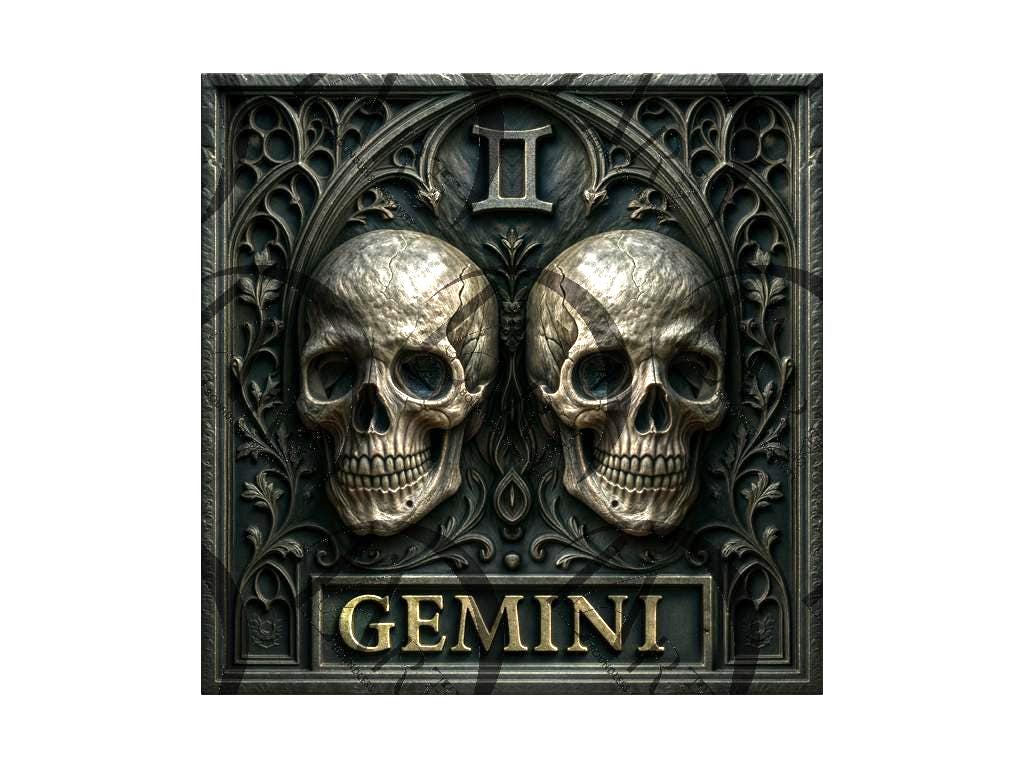 Gemini Skull Zodiac – Gothic 3D Illusion Laser Engraving Design