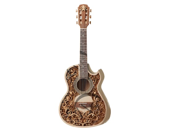 Acoustic Guitar 3D Illusion Laser Engraving Design - Music