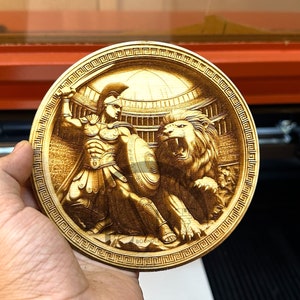 Spartan Warrior and Lion 3D Illusion Laser Engraving Design - Intricate Ancient Greek Art, Detailed Home Decor for CO2, Diode, Glowforge