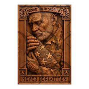 Memorial Day 3D Illusion Laser Engraving Design | Never Forgotten U.S. Army Tribute, American Patriotic Veteran. Folded USA Flag. CO2, Diode