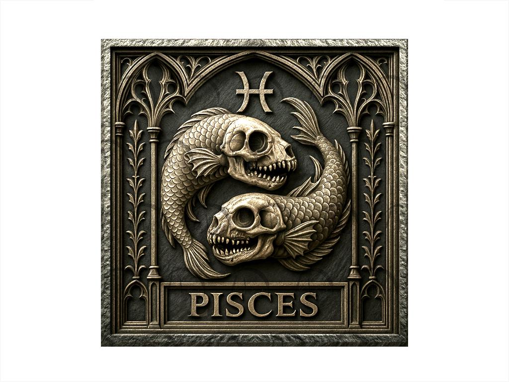 Pisces Zodiac Gothic Sign 3D Illusion Laser Engraving Design. Fish