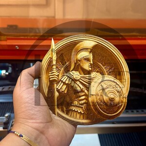 Spartan Warrior 3D Illusion Laser Engraving Design - Intricate Ancient Greek Art, Detailed Home Decor for CO2, Diode, Glowforge
