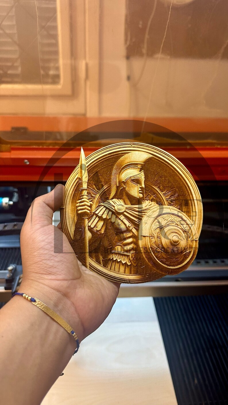 Spartan Warrior 3D Illusion Laser Engraving Design - Intricate Ancient Greek Art, Detailed Home Decor for CO2, Diode, Glowforge