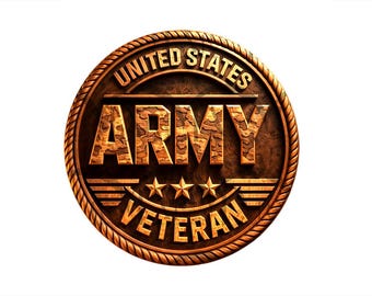 United States Army Veteran 3D Illusion Laser Engraving Design - American Patriotic Military Medallion - Veteran Soldier Seal - Co2, Diode