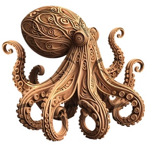 Design de gravação a laser de ilusão 3D de polvo intrincado - Arte marinha requintada - Decoração para casa e presentes exclusivos - CO2, Diodo, Glowforge, xTool