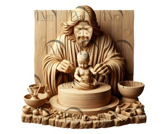 Jesús el Alfarero moldeando un bebé de Archivo digital de