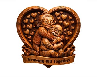Valentine’s Day elderly Couple 3D Illusion Laser Engraving Design. Romantic Art - Growing Old Together. Lover Gift. CO2, Diode, Glowforge