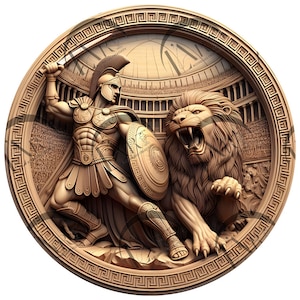 Spartan Warrior and Lion 3D Illusion Laser Engraving Design - Intricate Ancient Greek Art, Detailed Home Decor for CO2, Diode, Glowforge