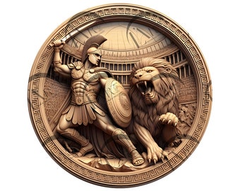 Spartan Warrior and Lion 3D Illusion Laser Engraving Design - Intricate Ancient Greek Gladiator Art,  Home Decor for CO2, Diode, Glowforge