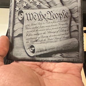 We the People Scroll 3D Illusion Laser Engraving Design | American Patriotic Constitution | July 4th Independence Day. USA flag Wood & Slate