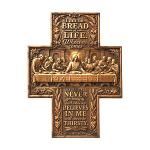 Last Supper Cross 3D Illusion Laser Engraving Design | John 6:35 Holy Communion Christian Art. Bread of Life Catholic Wood File. CO2, Diode