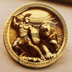Spartan Warrior and Lion 3D Illusion Laser Engraving Design - Intricate Ancient Greek Art, Detailed Home Decor for CO2, Diode, Glowforge