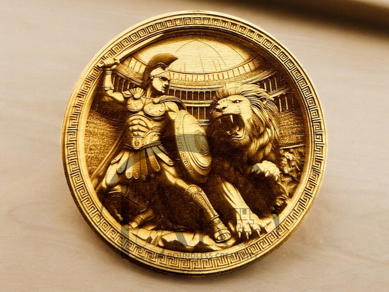 Spartan Warrior and Lion 3D Illusion Laser Engraving Design - Intricate Ancient Greek Art, Detailed Home Decor for CO2, Diode, Glowforge