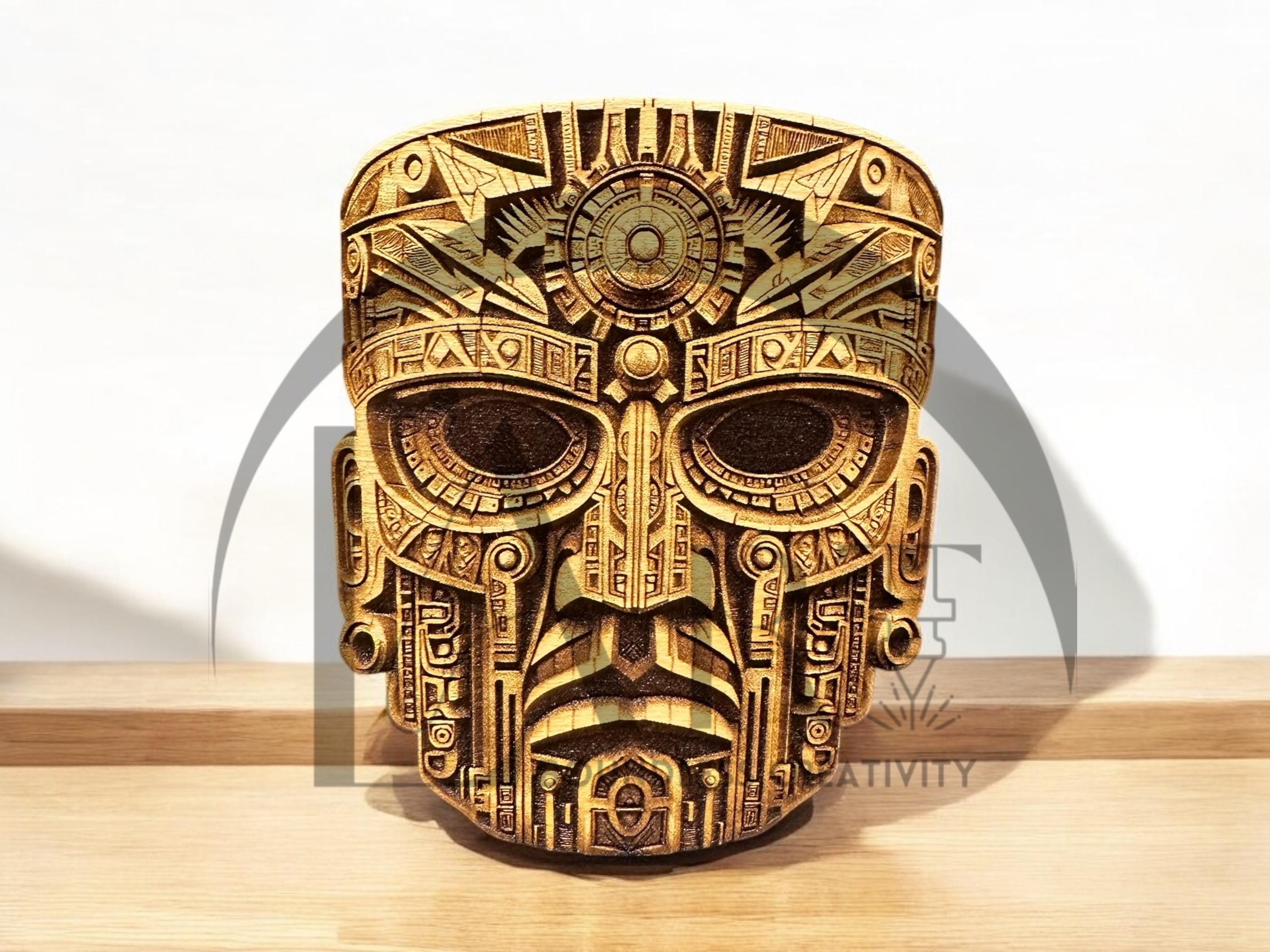 Aztec God Warrior Mask 3D Illusion Laser Engraving Design