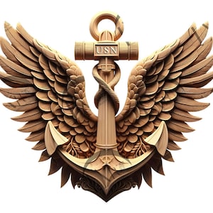 US Navy Anchor with Wings 3D Illusion Laser Engraving Design, Patriotic Military Art American Independence Day. CO2, Diode, Glowforge, xTool