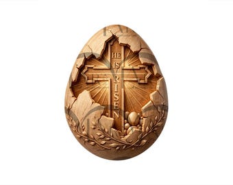 He Is Risen Easter Cross – 3D Illusion Laser Engraving Design | Spring Holidays Decor | Christian Resurrection Egg. CO2, Diode, Glowforge.