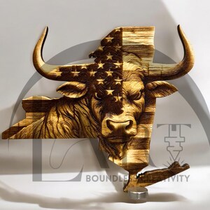 New York Charging Bull 3D Illusion Laser Engraving Design - NY American