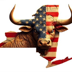New York Charging Bull 3D Illusion Laser Engraving Design - NY American