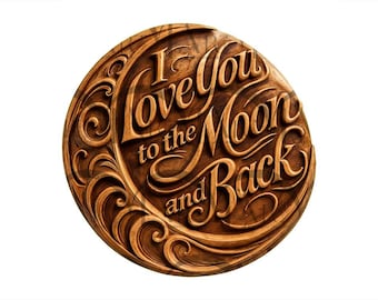 Romantic Valentine's Day - Love You to the Moon 3D Illusion Laser Engraving Design. Couples & Lovers Gifts. CO2, Diode, Glowforge