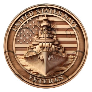 United States Navy Veteran 3D Illusion Laser Engraving Design - American Naval Warship, Patriotic Army Art. CO2, Diode, Glowforge