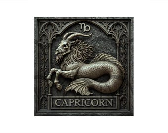 Capricorn Zodiac Gothic Sign 3D Illusion Laser Engraving Design | Sea Goat Skull l  Dark Astrology Birthday Gift. Wood & Slate. CO2, Diode