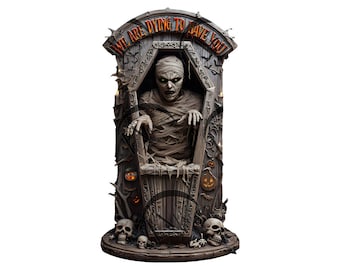 Haunted Mummy Coffin 3D Illusion Laser Engraving Design - Spooky Art -  Halloween Tomb with Skulls and Eerie Details - CO2, Diode, Glowforge