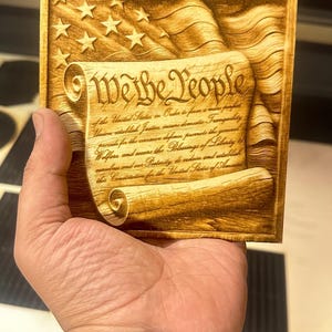 We the People Scroll 3D Illusion Laser Engraving Design | American Patriotic Constitution | July 4th Independence Day. USA flag Wood & Slate