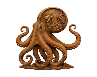 Octopus 3D Illusion Laser Engraving Design. Nature-Inspired double exposure scenery. Ocean Life Marine Turtle Scene. Wall Decor. CO2, Diode