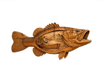 Bass Fish 3D Illusion Laser Engraving Design l Nature-Inspired double exposure scenery Art l Fishing Scene l Home Decor Gifts - CO2, Diode.